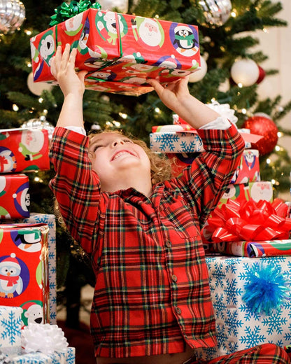 Jumbo Kids Christmas Reversible Wrapping Paper Roll, Red and Blue Holiday Gift Wrap (175 Sq. Ft., 1 Extra Large Roll-30 In. X 70 Ft.) Penguins, Polar Bears, Santa, Snowflakes