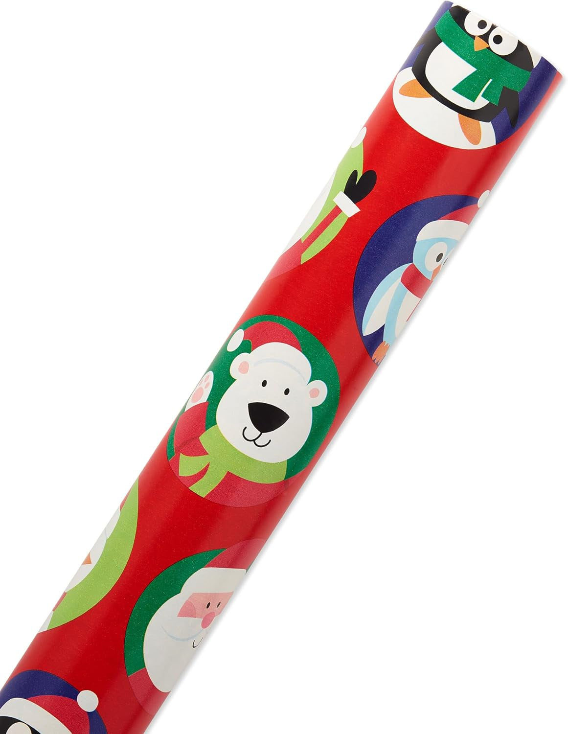Jumbo Kids Christmas Reversible Wrapping Paper Roll, Red and Blue Holiday Gift Wrap (175 Sq. Ft., 1 Extra Large Roll-30 In. X 70 Ft.) Penguins, Polar Bears, Santa, Snowflakes