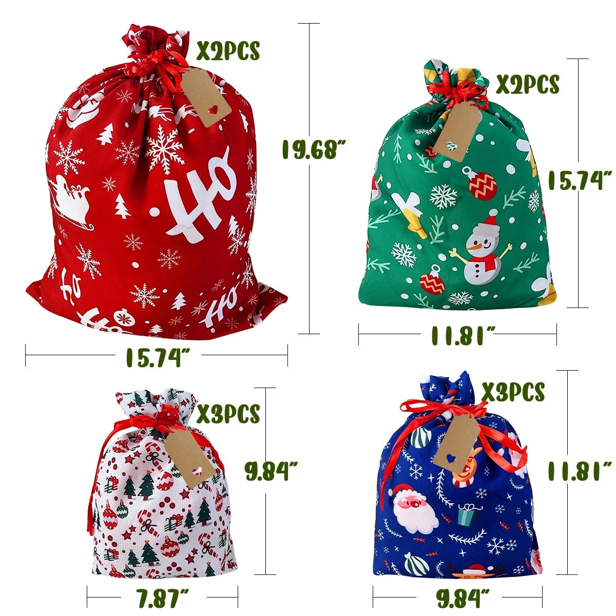 Christmas Gift Bags Christmas Sacks Large Reusable Fabric Drawstring Gift Pouches for Xmas Party Favor 10Pcs