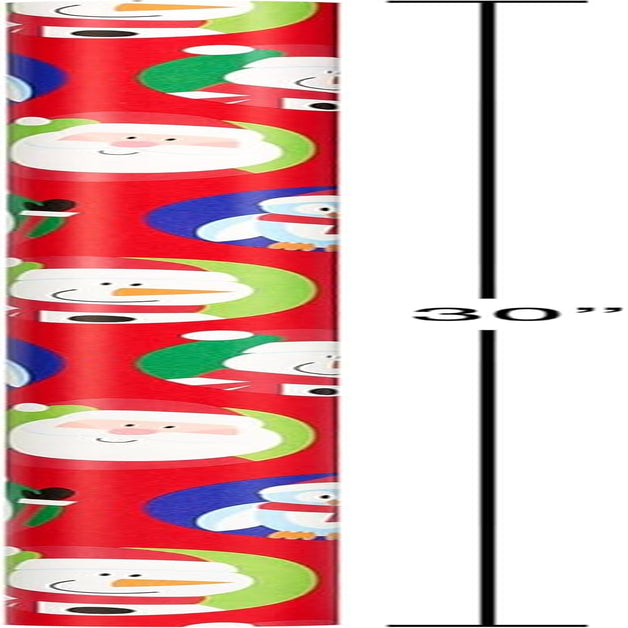 Jumbo Kids Christmas Reversible Wrapping Paper Roll, Red and Blue Holiday Gift Wrap (175 Sq. Ft., 1 Extra Large Roll-30 In. X 70 Ft.) Penguins, Polar Bears, Santa, Snowflakes