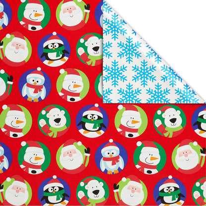 Jumbo Kids Christmas Reversible Wrapping Paper Roll, Red and Blue Holiday Gift Wrap (175 Sq. Ft., 1 Extra Large Roll-30 In. X 70 Ft.) Penguins, Polar Bears, Santa, Snowflakes