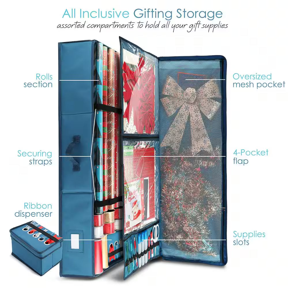 Blue Large Christmas Wrapping Paper Storage Box